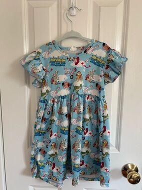 Girls' Sky Blue Toy Story Character Print Ruffle Sleeve Dress